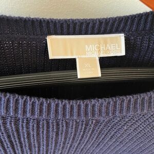 Michael Kors Women Size XL Knit Cotton Tunic Sweater with Brass Highlights -Navy